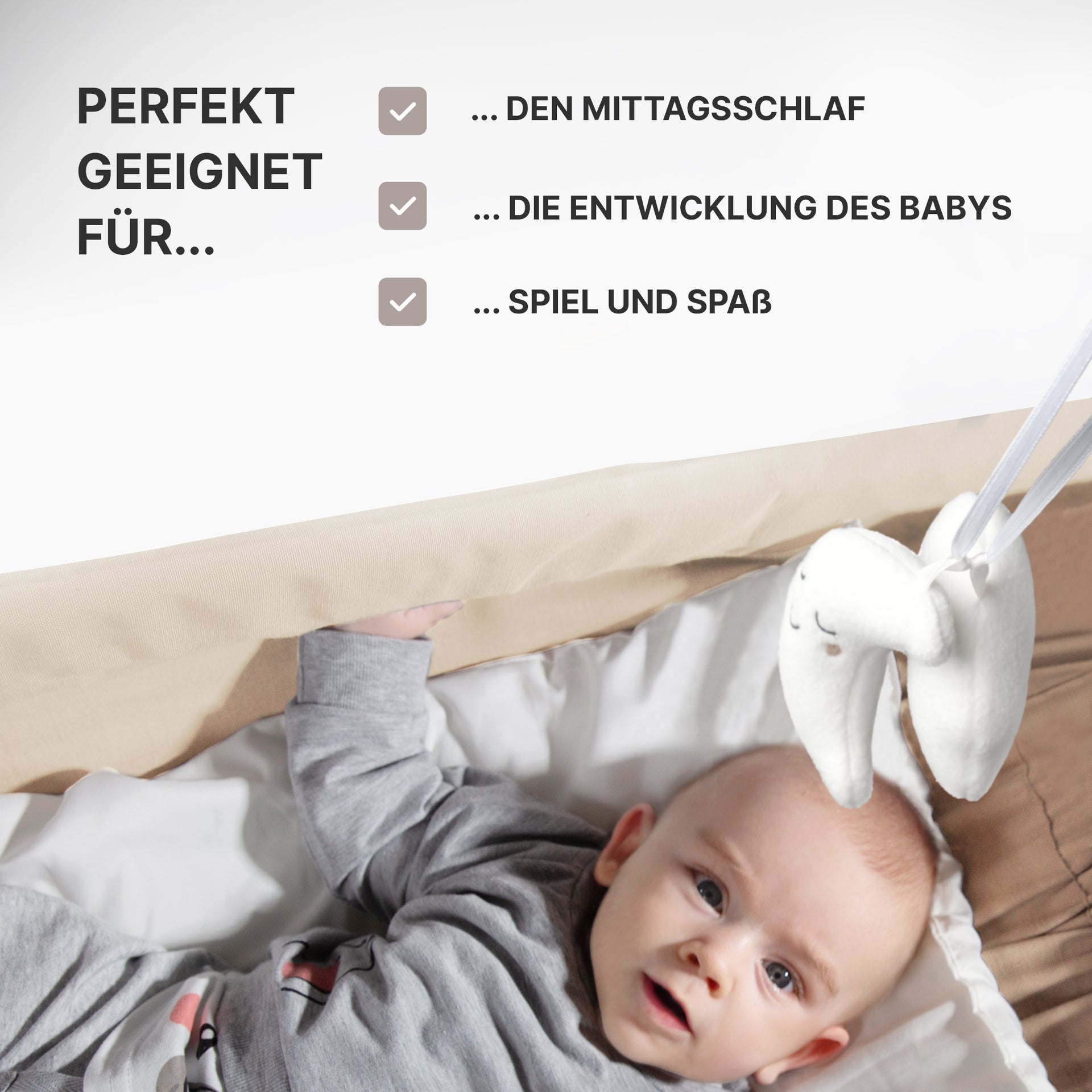 Perfekt für Mittagsschlaf, Entwicklung des Babys sowie Spiel und Spaß
