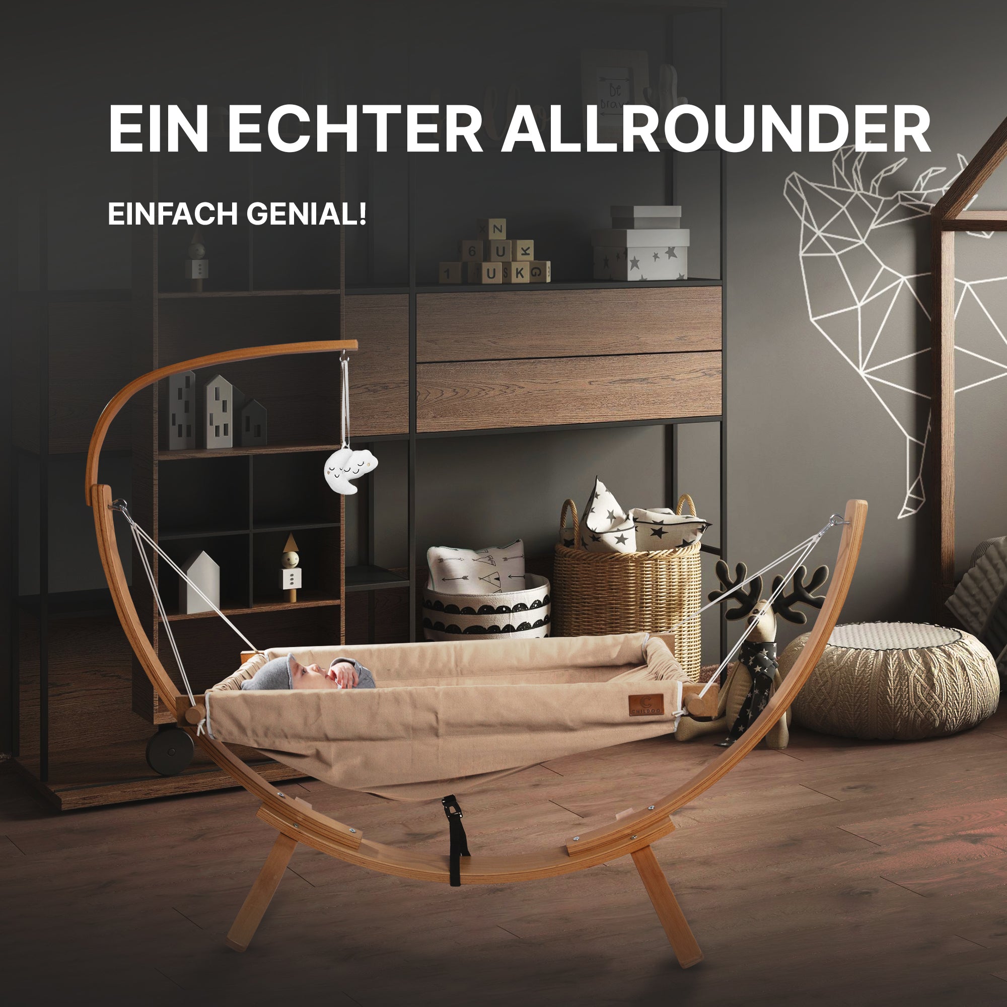Baby schläft in der CHILDOO Hängematte im Kinderzimmer