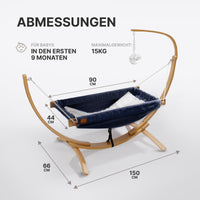 Abmessungen: Liegefläche 90 x 44 cm, Gestell 150 x 66 cm, max. 15 kg