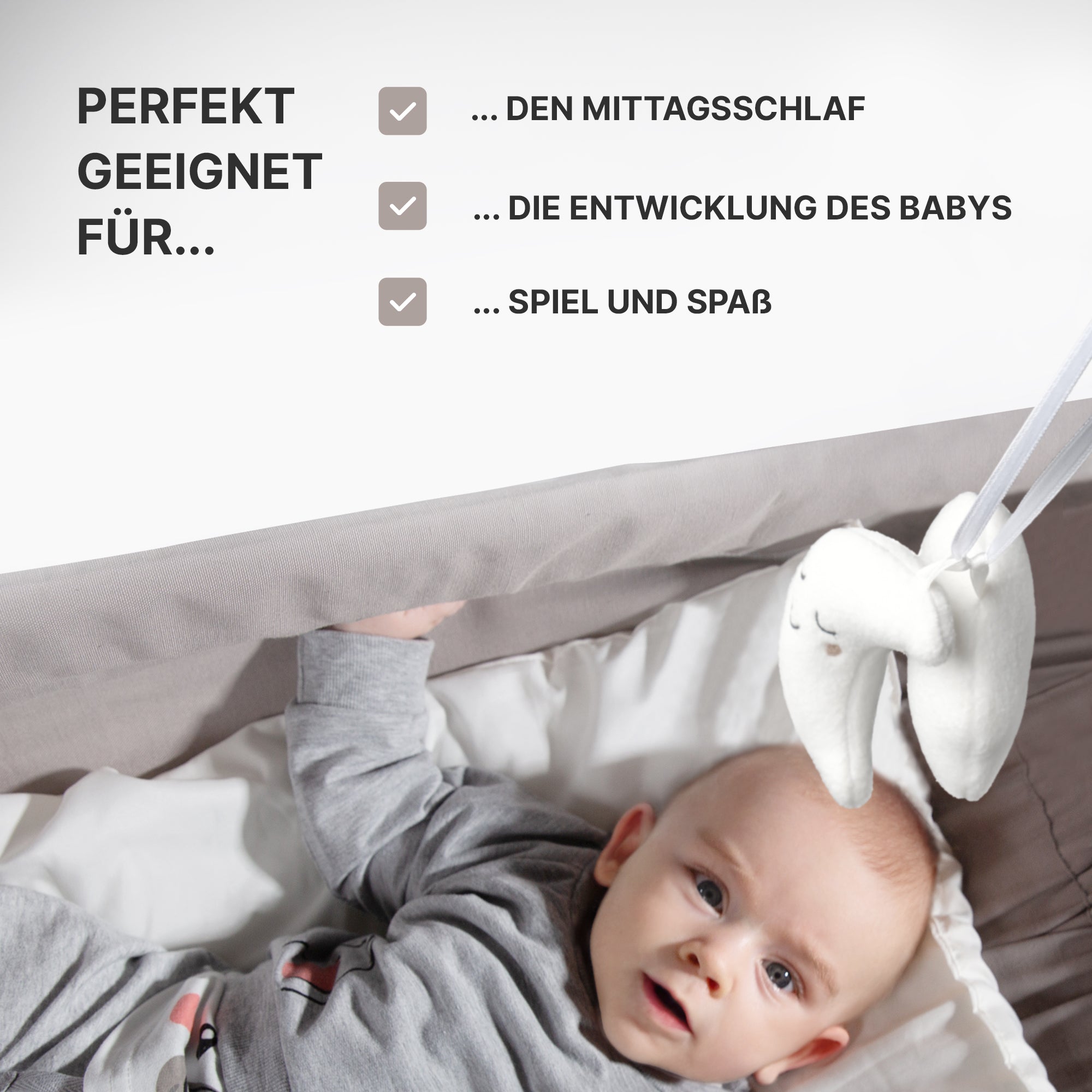 Perfekt für Mittagsschlaf, Entwicklung des Babys sowie Spiel und Spaß