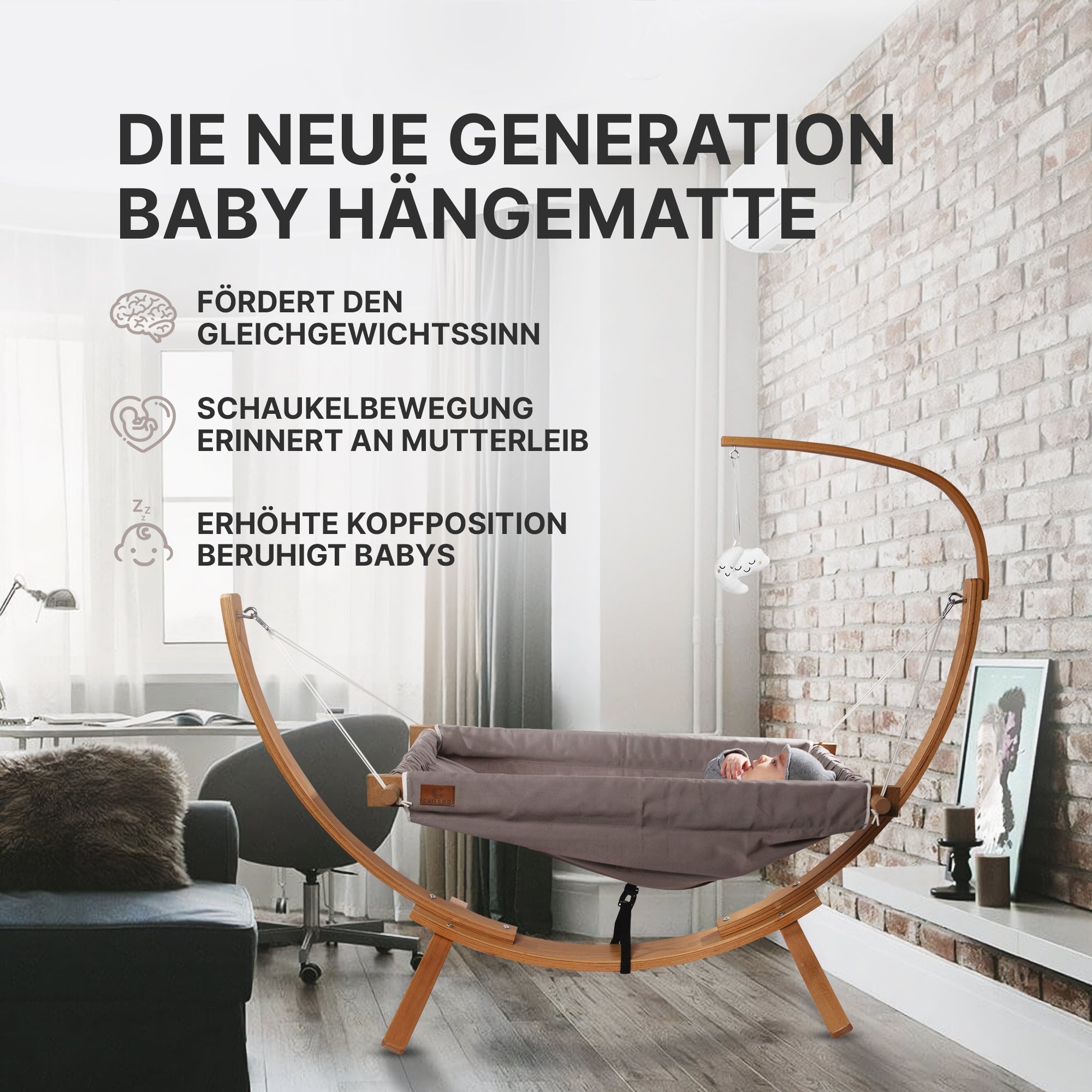 Fördert den Gleichgewichtssinn – Schaukelbewegung erinnert an den Mutterleib